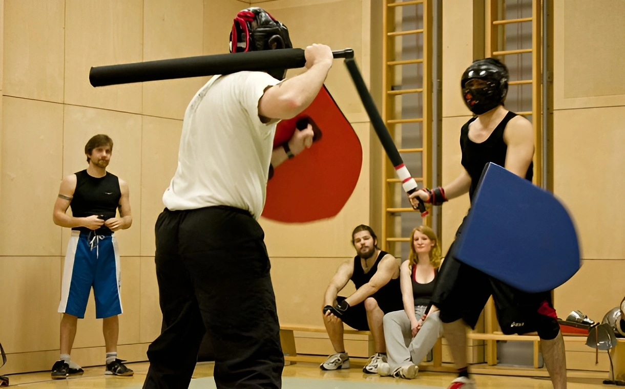 a group of people in a gym